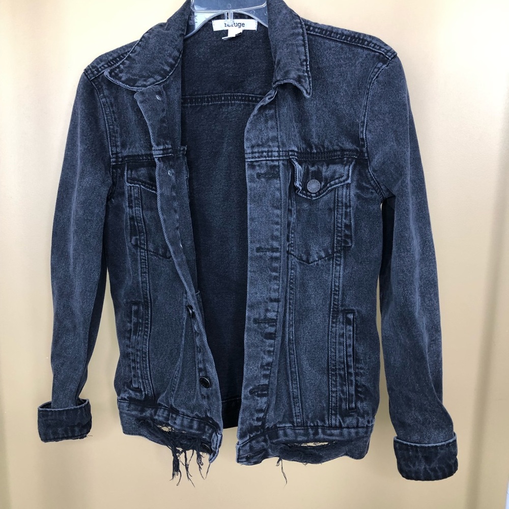 Distressed Black Denim Jacket (S)